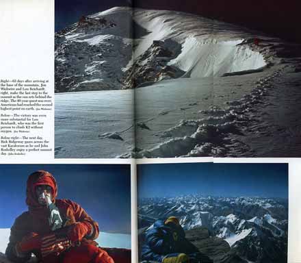
Lou Reichardt makes the last few steps to the K2 summit. Lou Reichardt holds the US and Pakistani flags on the K2 summit on September 6, 1978. Rick Ridgeway on the K2 summit on September 7, 1978. - The Last Step: The American Ascent Of K2 book
